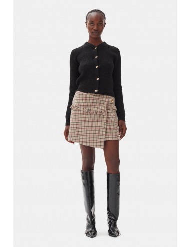 Ganni - Check Wool Mix Wrap Mini Skirt de la marque