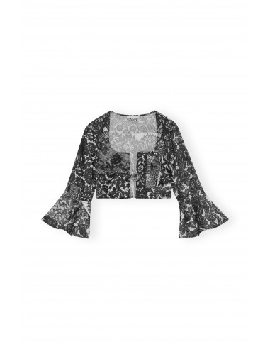 Ganni - Crinkled Satin Cropped Blouse en ligne des produits 