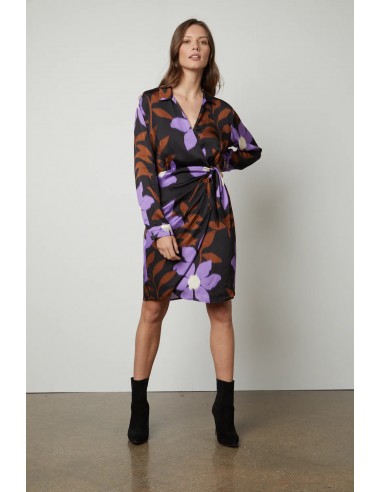 Velvet - Printed satin L/S dress En savoir plus